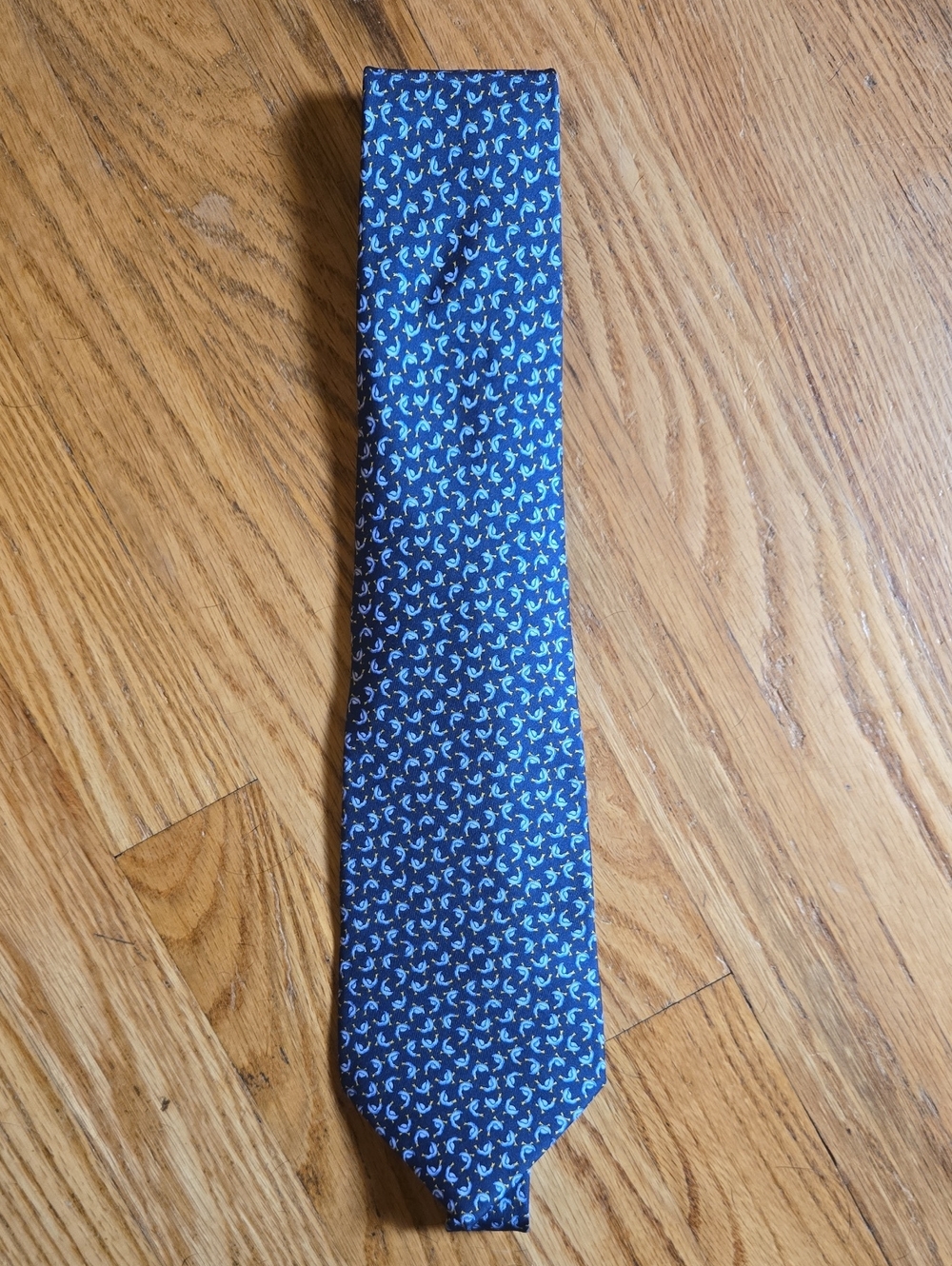 Salvatore Ferragamo blue 100% silk silly goose printed tie